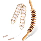 ONUEMP 2PCS Wood Therapy Massage Tools, Wooden Massage Roller Stick & Back Massager Roller Rope, Maderoterapia Kit Colombiana for Lymphatic Drainage, Anti Cellulite, Body Sculpting, Ease Deep Tissue