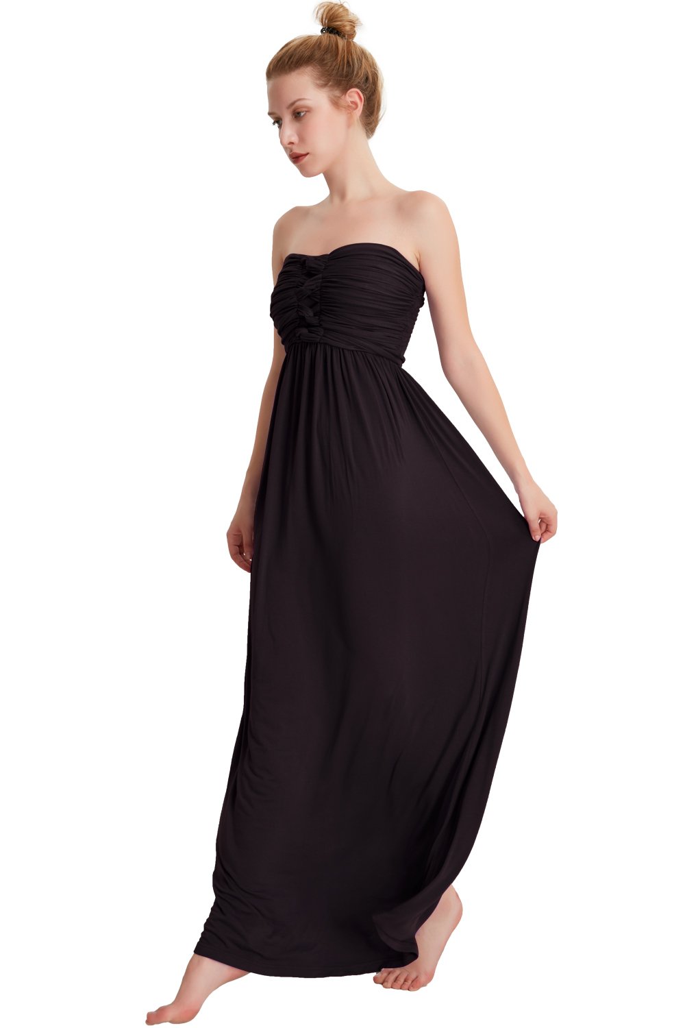 Jane Chen\'s Women\'s Summer Strapless Maxi Dresses Off The Shoulder Party Dress (Black, X-Large)