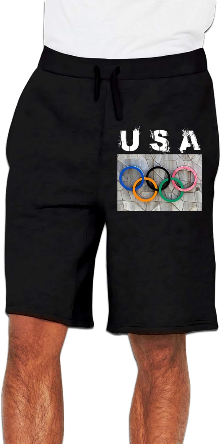 Olympic Rings USA Mens Athletic Shorts Classic Workout Jogger Pocket