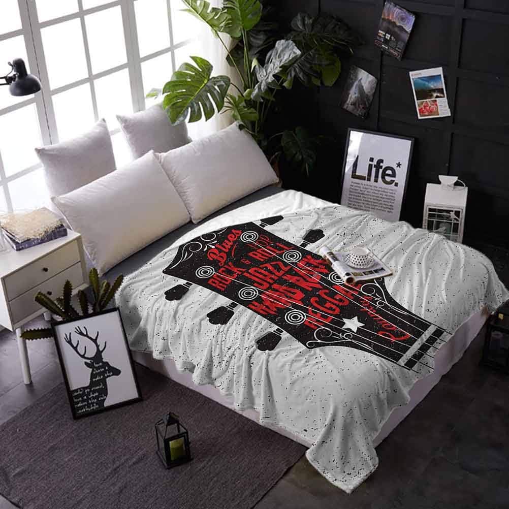 carmaxs Kids Blanket Guitar Summer Blankets Twin Size for Couch Bed Sofa Hand Drawn Genres Blues Pop Hard Rock Reggae Country Music Illustration 70 x 90 Inches Vermilion Black White
