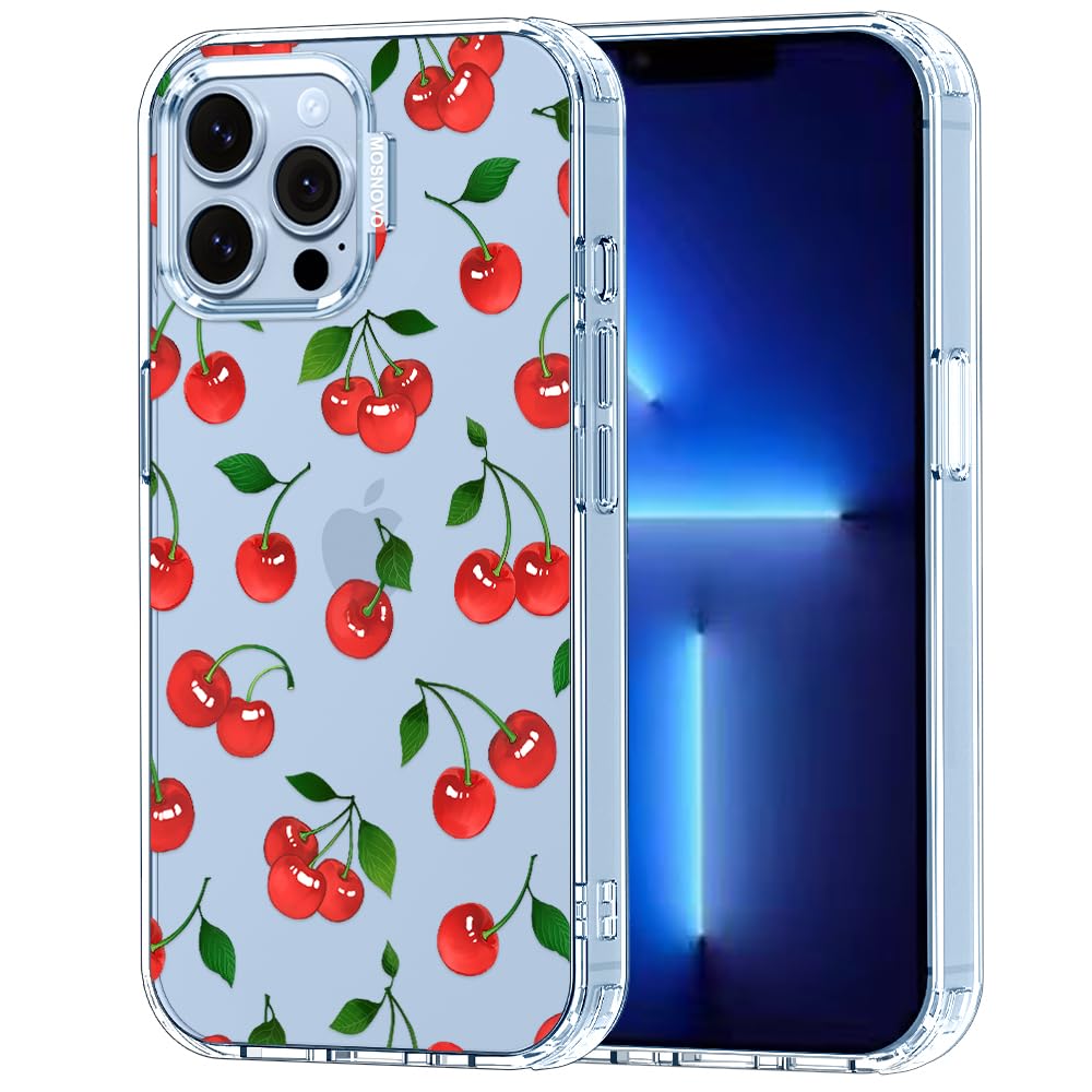 MOSNOVO Case for iPhone 13 Pro Max, [Buffertech 6.6ft Military-Grade Drop Protection] [Anti Peel Off Tech] Clear TPU Bumper Phone Case Cover Design - Cute Cherry — image 1
