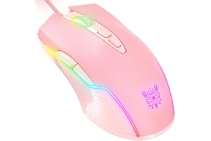 NEWSTYP Cute RGB 6400 DPI Wired Gaming Mouse Breathing LED Optical USB 7 Buttons Gamer Computer Pink Mice for Laptop PC Deskt