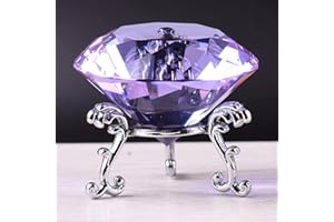 F-ber 60mm (2.36") K9 Crystal Faceted Cut Glass Giant Diamond Paperweight w/Silver Base Stand, Wedding Favor Home Decor Multi Colors (Purple)