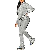 Women's Sweatsuits Sets 2 Piece Outfits Drawstring Hoodies Stacked Jogger Sweatpants Tracksuits Casual Set
