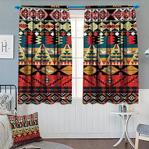 Chaneyhouse Native American Room Darkening Curtains Classic Traditional Aztec Pattern Image Bird Flower Arrow Natural Ethnic Decor Curtains by 55" W x 45" L Multicolor