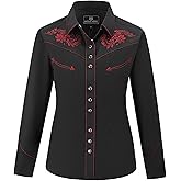 SALVAJE OESTE Women's Embroidered Western Cowgirl Slim Fit Shirt Snap Button Down Long Sleeve Shirt with Floral Embroidery