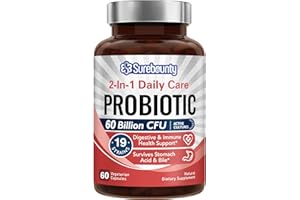 Surebounty Probiotics 60 Billion CFU 19 Strains for Men & Women, with 100mg Prebiotic, Shelf Stable, 2-in-1 Daily Care Probiotic, Non-GMO, Digestive & Immune Health, 60 Veggie Capsules