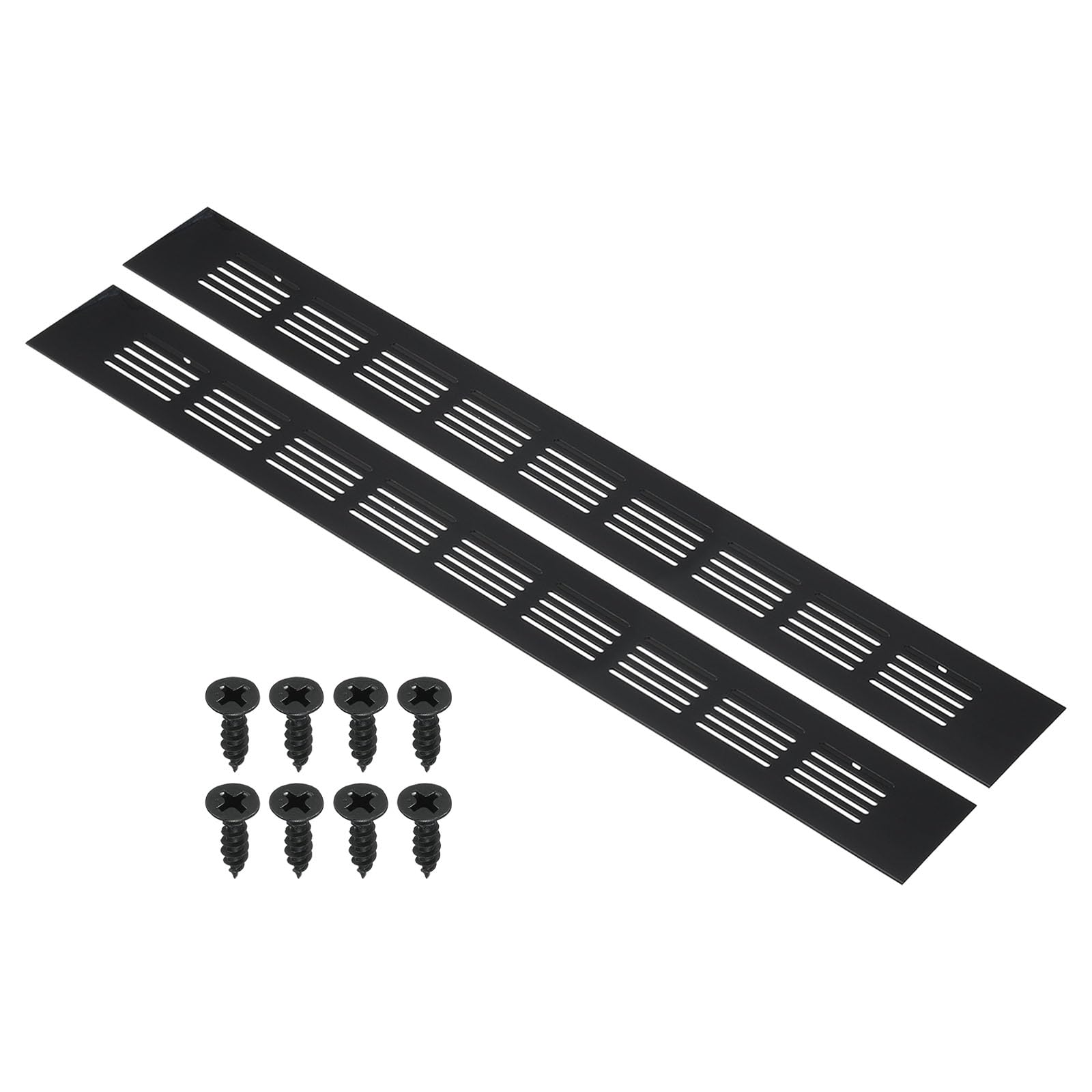 PATIKIL 16 x 2 Inch Door Air Vent Cover, 2pcs Aluminum Grille Ventilation Cover Louvered with Mounting Screws for Cabinet Wardrobe Door, Black