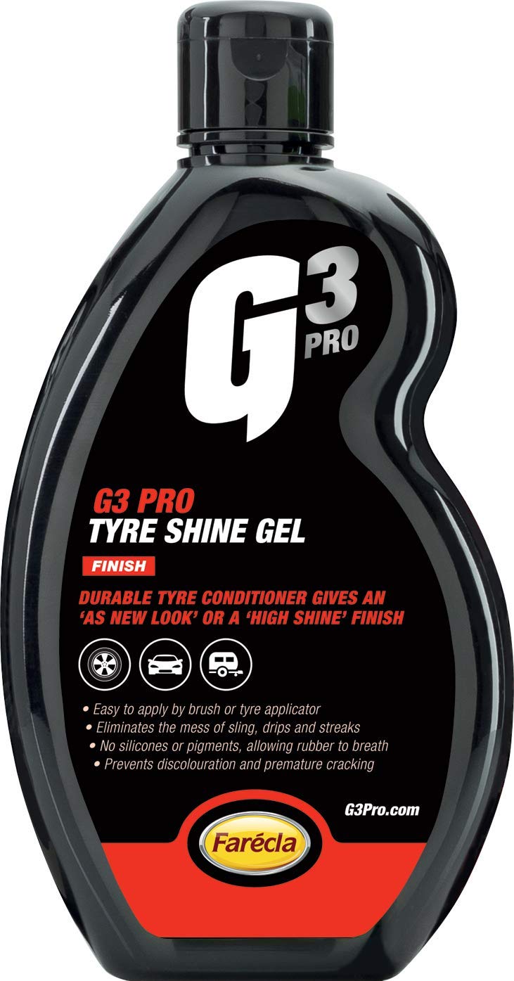 G3 Pro Tyre Shine Gel 500ml (7213) – Long-Lasting Black Finish with No Sling or Streaks – Water Resistant, Silicone-Free, Apply for New Tyre Look or Buildable Wet Look Gloss