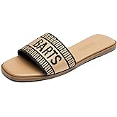 DREAM PAIRS Women's Flat Sandals Slip On Slides Sandals Square Open Toe Jacquard Braided Fashion Slides Casual Beach Slippers for Summer