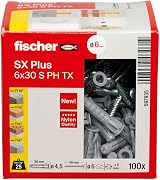 fischer SX Plus 6 x 30 Expansion Dowel with Screws Box of 50 view 2