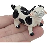 WitnyStore 1&frac34;" Black White Stand Look Left Cow Ceramic Figurine Terrarium Decoration Collectible Statue for Adult Collectors Handcrafted Porcelain Ornament Sculpture Home Room Tabletop Decor
