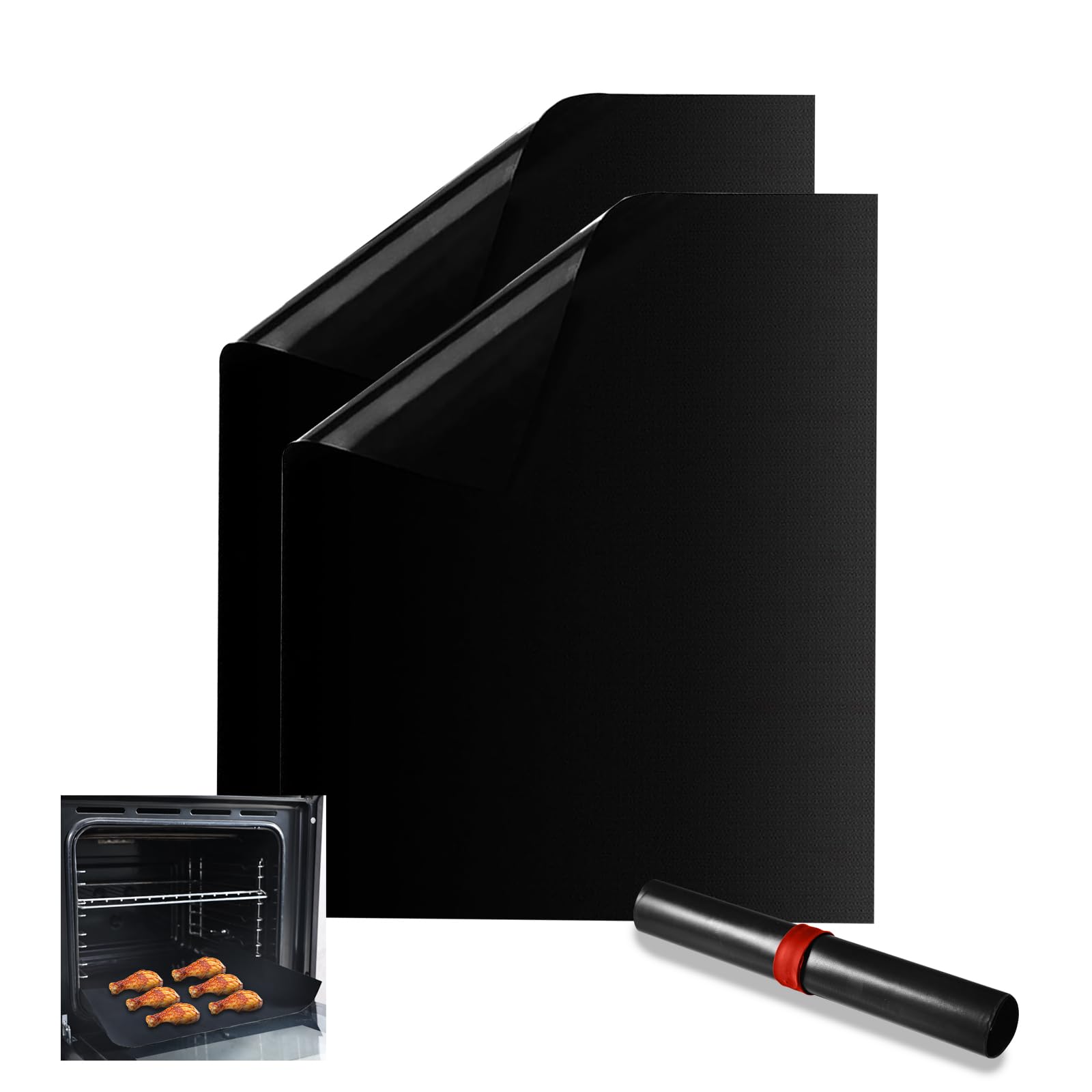 KITCHENRAKU KR Oven Liner Set of 2, 32x50cm Teflon Oven Liners for Fan Assisted Ovens, Non-Stick and Heavy-Duty Bottom Oven Liners Suitable for Ovens, Grills, & Stove