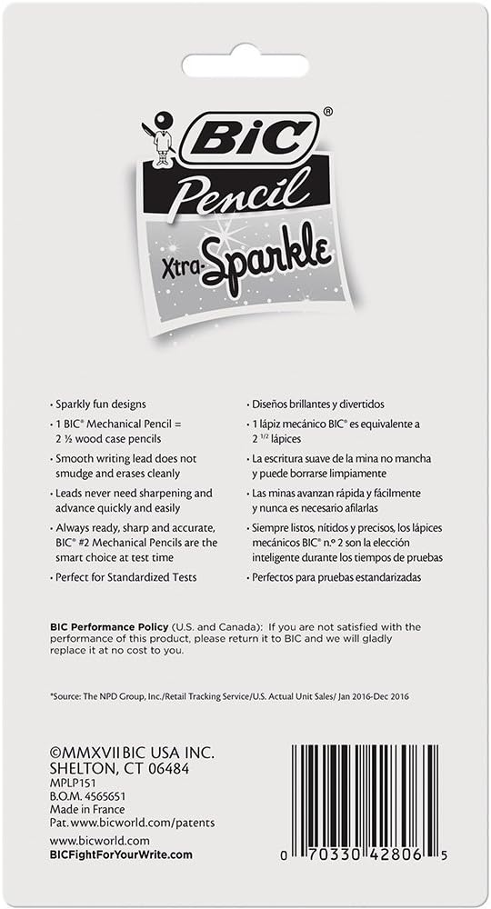 BIC Xtra Sparkle Mechanical Pencil, Colorful Barrel, Medium Point (0.7mm), 15-Count : Office Products