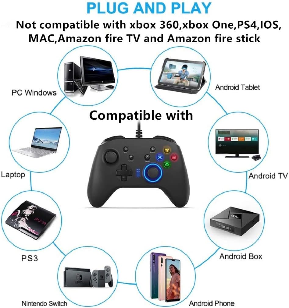 HIRIFULL Wired Gaming Controller, Gamepad with Dual- Joystick, Vibration Motors, 6.5 feet USB Cable, Compatible with PC Windows, PS3, Android TV Box, Nintendo Switch: Computers & Accessories
