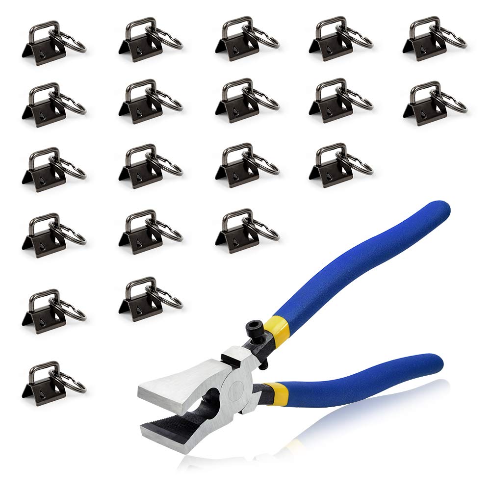 SPEEDWOX 20 Pcs Keychain Fob Hardware Set with Key Fob Pliers Glass Breaking Pliers Tools for 0.8 Inch Webbing Fabric Strapping Wristlet Key Fob Antique Black Hardware