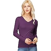 H2H Womens Slim Fit Tshirt Cotton Blended Long Sleeve with V Neck Type
