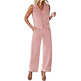 KIRUNDO Womens Two Piece Outfits Summer Fashion Button V Neck Crop Vest Blazer and Wide Leg Pants Suit Matching Sets