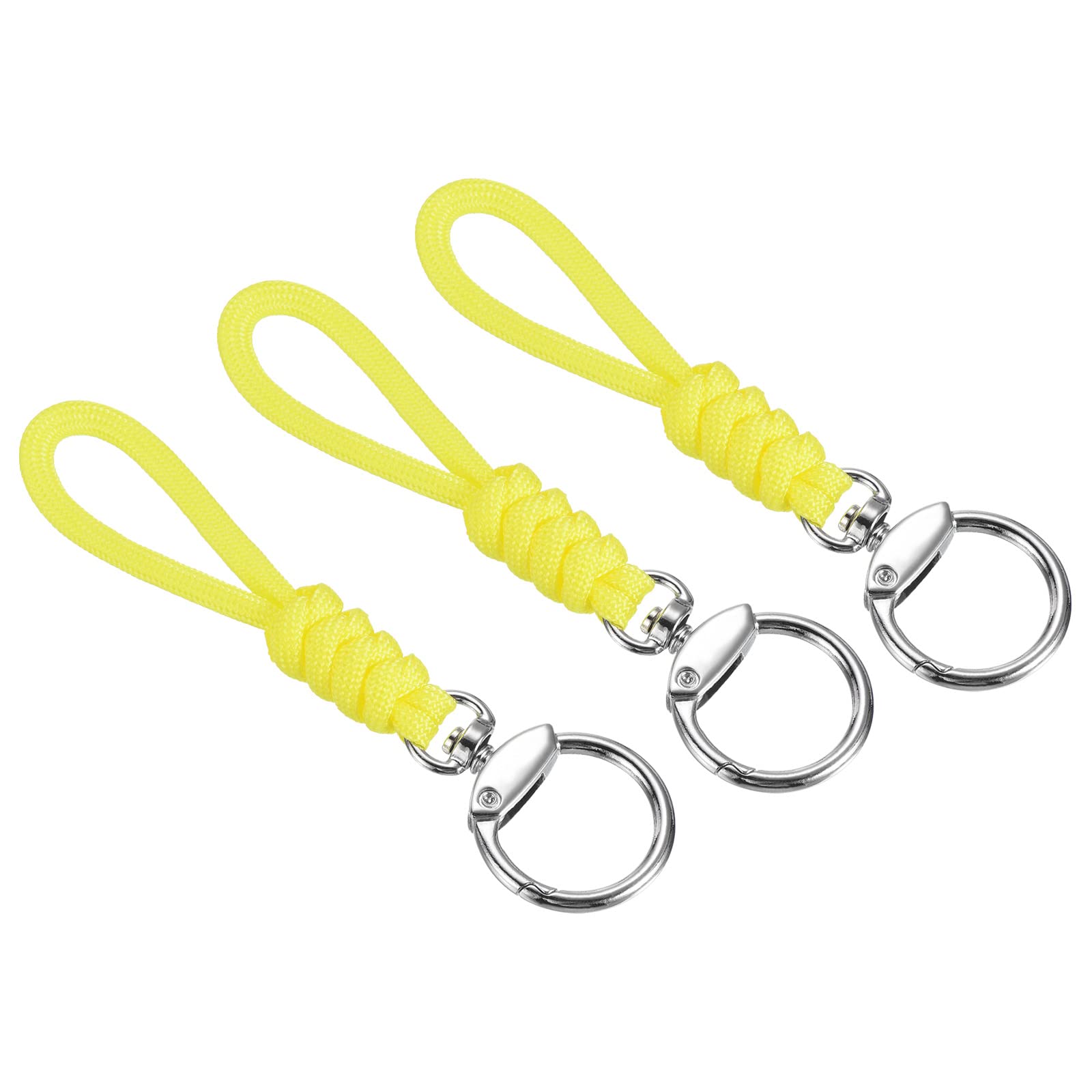 PATIKIL Paracord Lanyard with Clasp 5 Inch, 3 Pack Wrist Keychain Cord Metal Hook Strap for Keys Whistle ID Card Badge Holder, Yellow