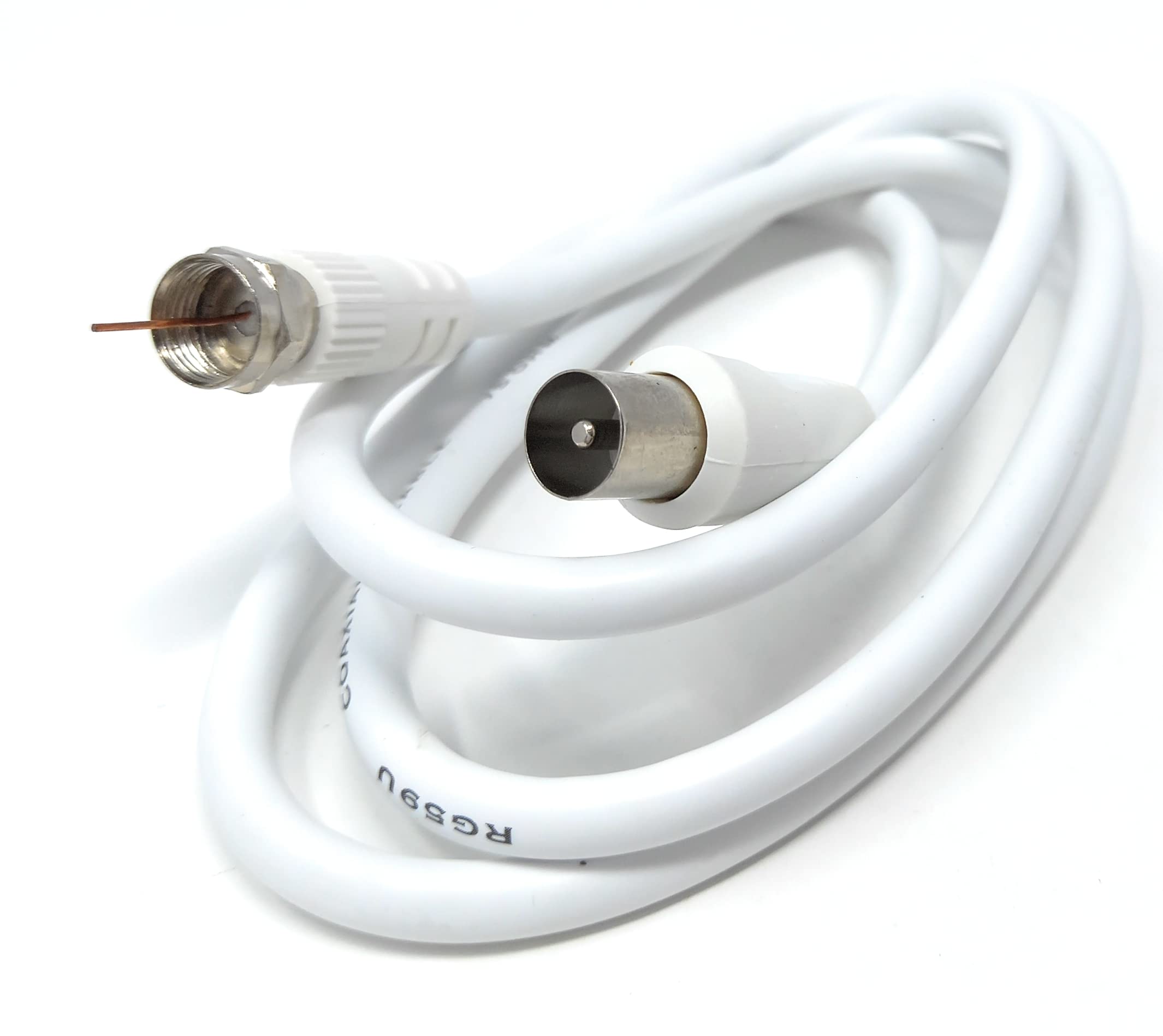 DRUT 1m RF TV Aerial Male to F Type Connector Male Plug Coaxial Coax Cable, Lead, 75 Ohm, 3C-2V 3.3ft White Nickel Connectors