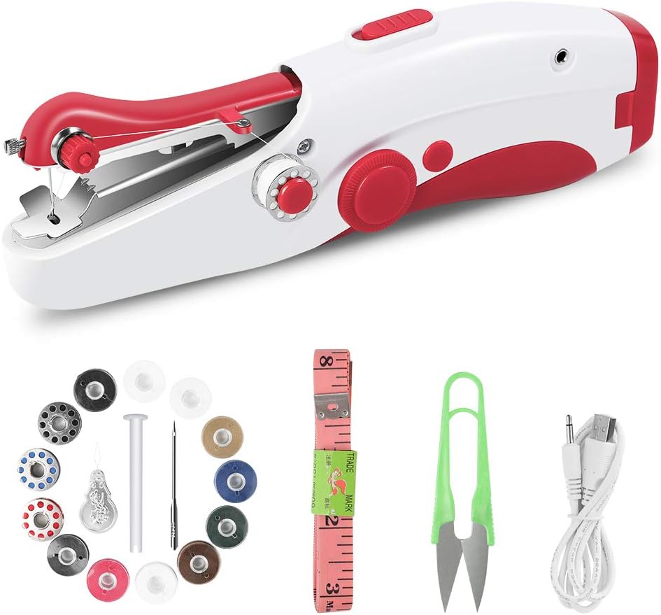 TKLake Mini Handheld Sewing Machine, Portable Fabric Curtains Cordless Craft Household Tool for Fabric, Clothing, Home Travel Use (Battery Not Included)