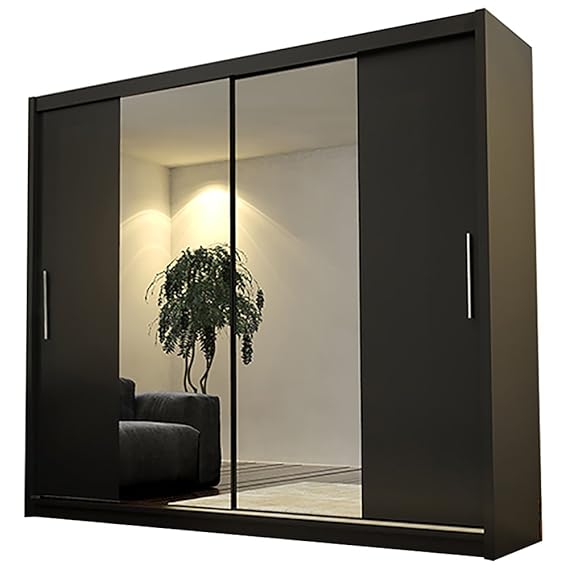 Kleiderschrank mit Spiegel Ava 4 L Modernes Schiebetürenschrank Kleiderstange Schwebetürenschrank Schlafzimmerschrank Gardero