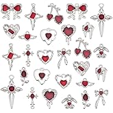 PH PandaHall 28pcs 14 Styles Alloy Gothic Charms Pendants, Platinum Red Heart Charm Enamel Dangle Pendant Vintage Metal Cross Flower Bow Charms for Halloween Jewelry Necklaces Earring Crafts Supplies