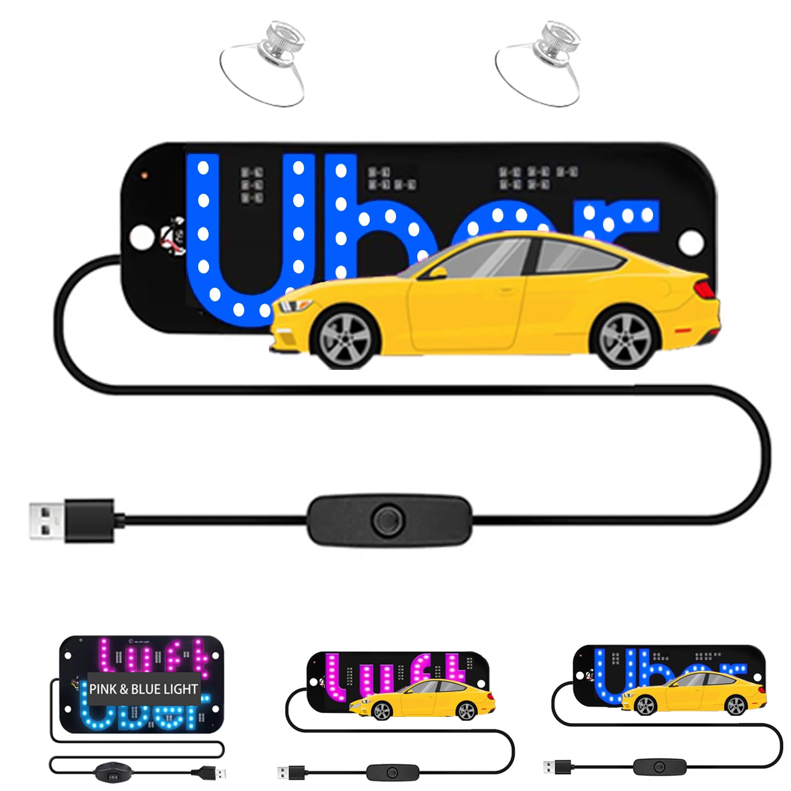 Photo 1 of LED Light Sign for Car, Taxi Sign Light Windshield Led Sign Car LED Decal with Suction Cups USB Plug for Cars, Trucks, SUVs(Blue)