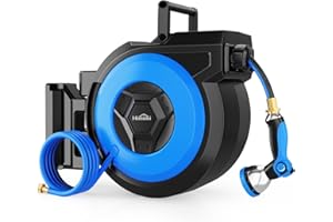 Himimi Retractable Garden Hose Reel, 5/8"" x 90FT Automatic Retractable Water Hose Reel Wall Mount, with 10- Function Sprayer Nozzle, Any Length Lock/Auto Rewind/180°Swivel