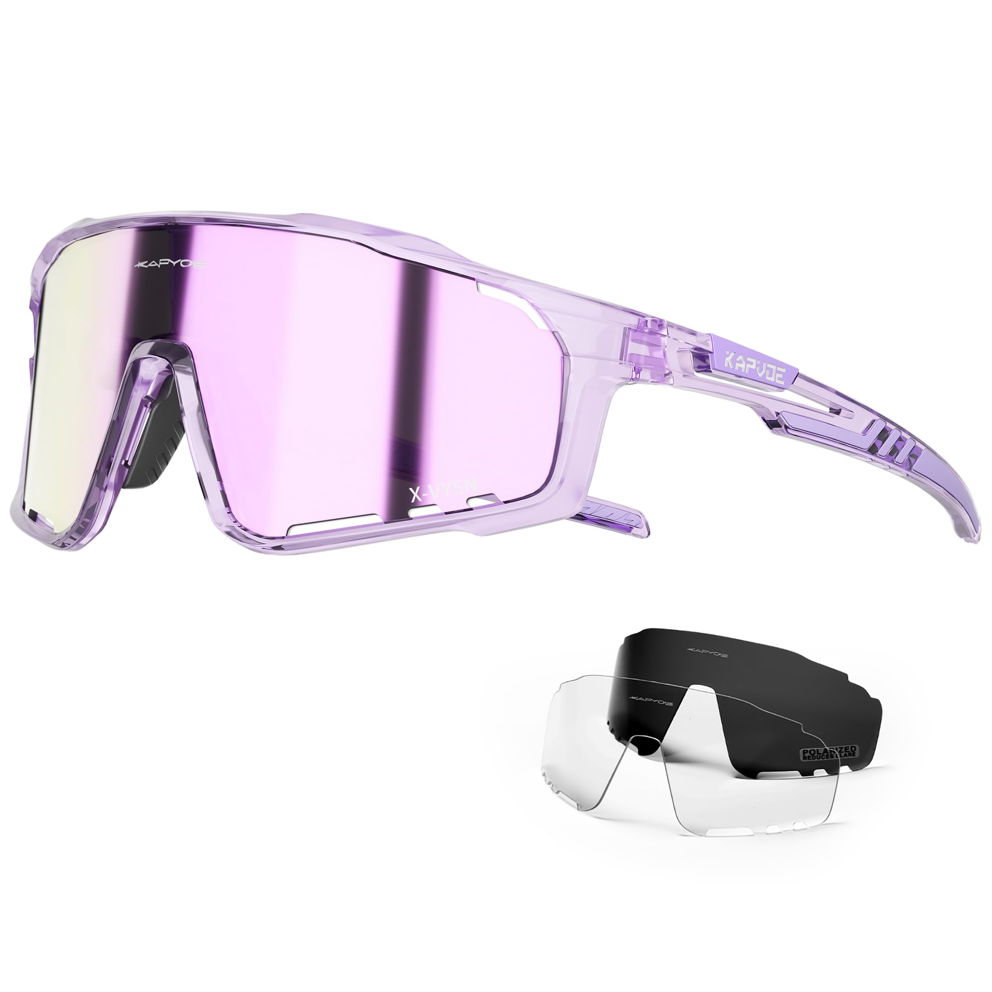 KAPVOE Polarized Cycling Glasses MTB Glasses Mountain Bike Glasses Men Women Biking Glasses Sport Sunglasses Bicycle Riding Glasses MTB Goggles Cycle Glasses Running Road Bike Sunglasses Purple