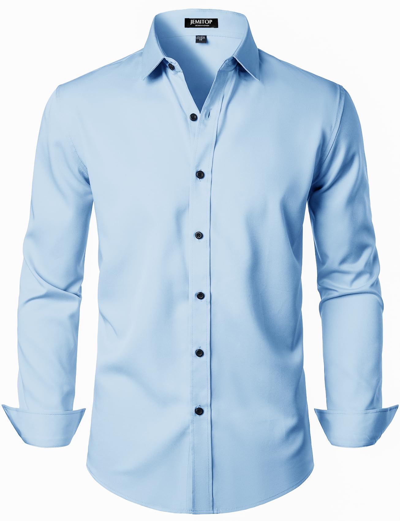 Photo 1 of JEMITOP Men's Stretch Wrinkle Free Dress Shirts Formal Wedding Prom Long Sleeve Button Down Shirt Blue XL