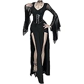 TSMNZMU Gothic Maxi Dress Two Piece Sets Corset Dresses Lace Long Sleeve Punk Grunge Dress Sexy Hight Split Long Dresses