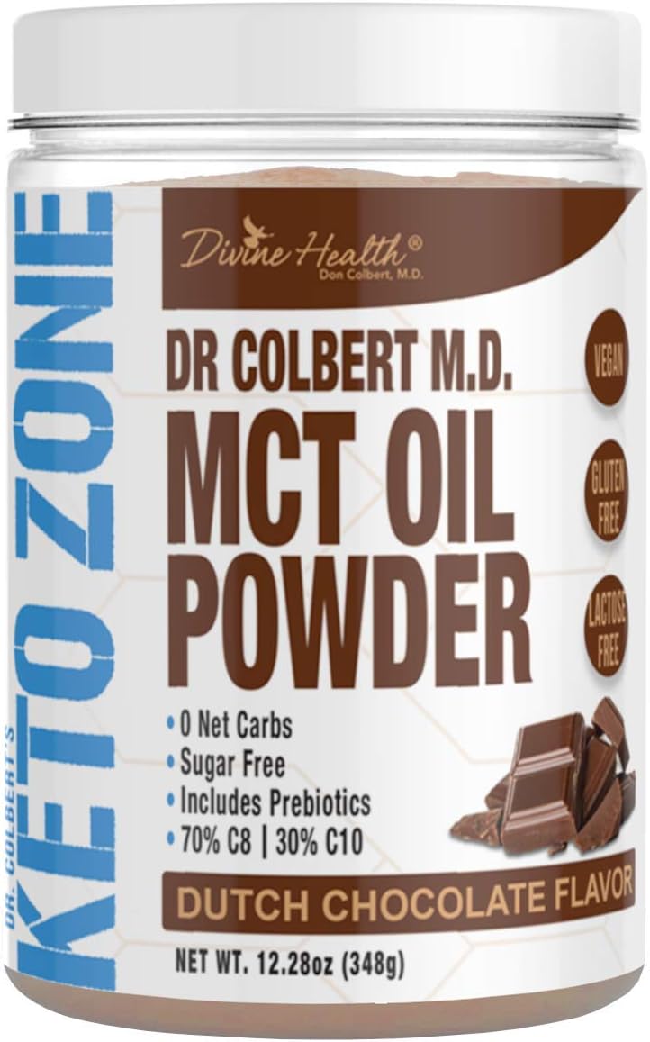 Dr. Colbert's Keto Zone MCT Oil Powder - Vegan - Dutch Chocolate Flavour - 348 Gram - 30 Servings
