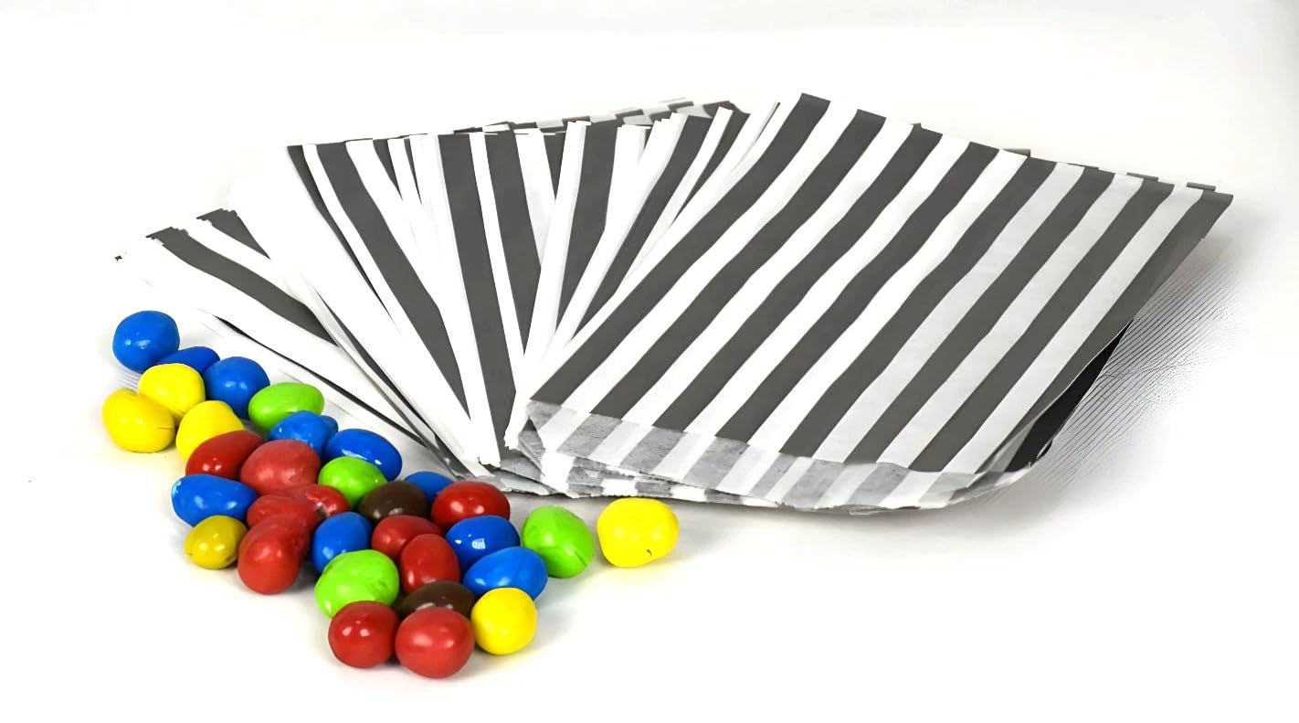 5" x 7" Grey Candy Striped Sweet Paper Bags | Pack of 500 | Wedding Buffet Favour Cake Gift Pick n Mix Shop — image 1