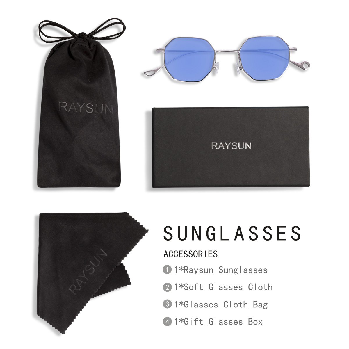 Sunglasses for women RAYSUN Small Metal Frame Asymmetry Temple Unisex Square Oval Non-polarized Sun Glasses