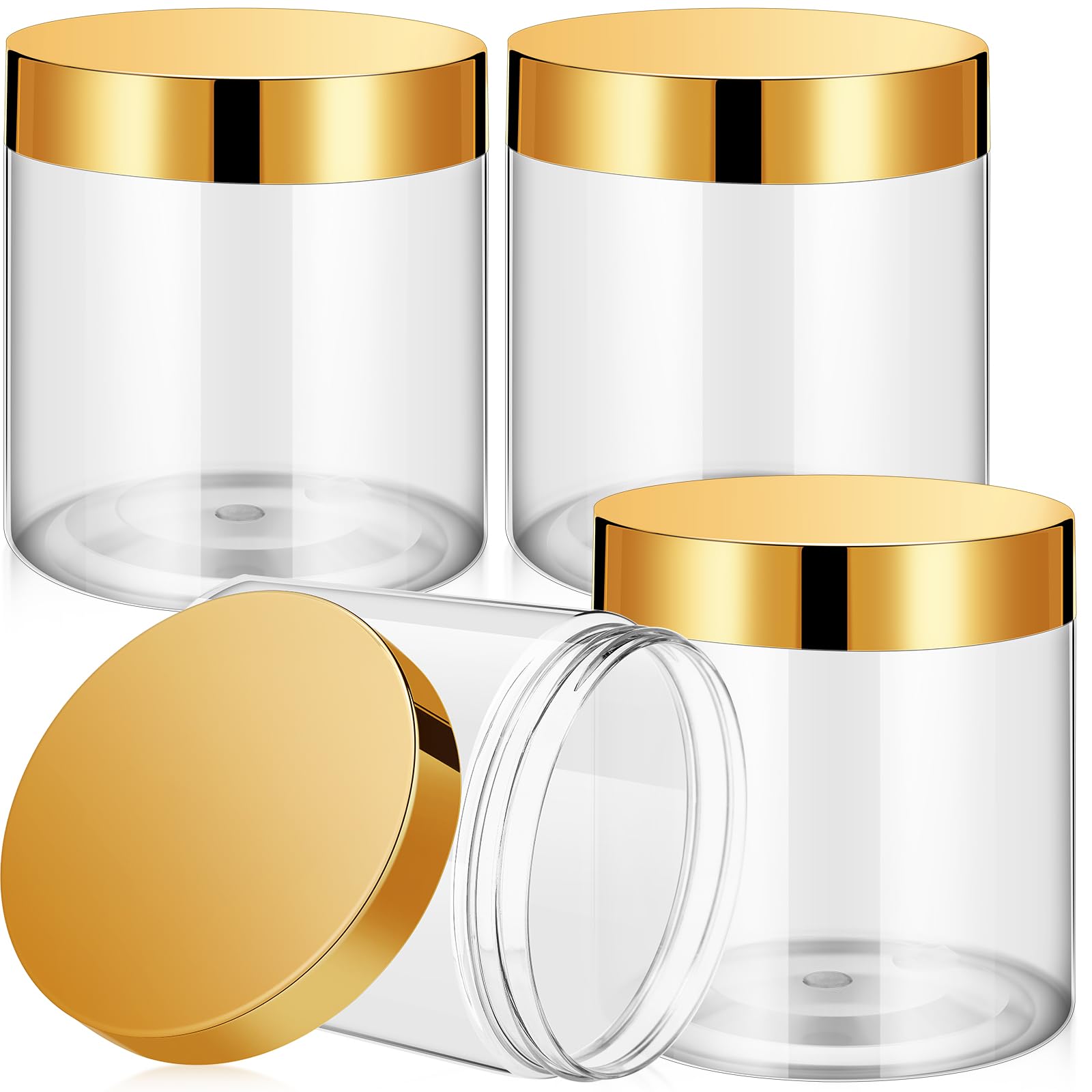 Photo 1 of Patelai 4 Pieces Round Wide-mouth Leak Proof Plastic Container Jars with Lids for Travel Storage Makeup Beauty Products Face Creams Oils Salves Ointments DIY Making(16 Ounce,Gold)