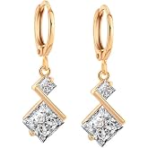 Yazilind 18K Gold Plated Cubic Zirconia Inlay Charming Hoop Dangle Earrings for Women