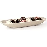 Enhanced Long Large Decorative Bowl for Home Decor - Long Dough Bowl for Table Centerpieces 17.72"W x 2.24"H - Beige Minimalist Design Dough Decor Bowl for Coffee Table, Dining Table Centerpiece