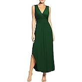 WOOSEA Women Sleeveless Deep V Neck Pocket Loose Long Dress Split Maxi Casual Dresses