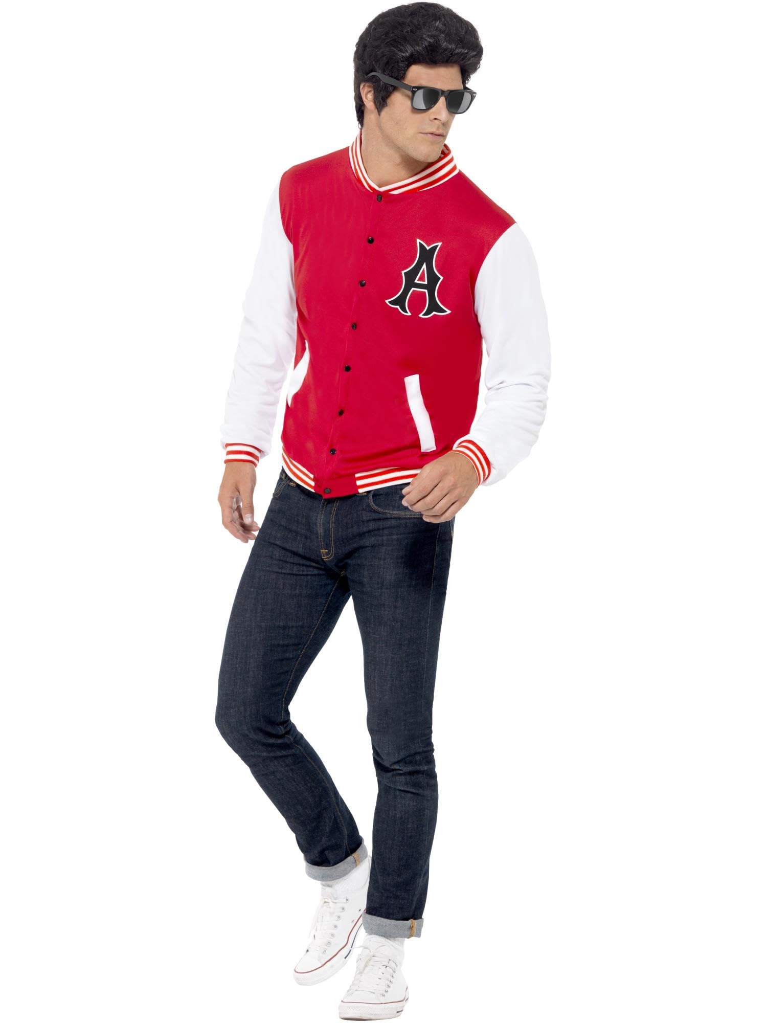 Smiffys 50s College Jock Letterman Jacket, Red, 1950's Rock'n'Rolla Fancy Dress, 1950s Dress Up Costumes Halloween