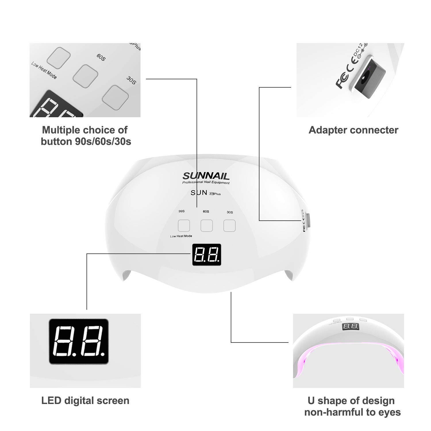 Nageltrockner,U-Kiss LED Lampe für Gel,UV Nagellampe für Gel Nagellack,3 Timer (30s/60s/99s) und LCD Display