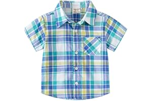 Toddler Boys Plaid Striped Button Down Shirts Summer Clothes 1-5Y Baby Short Sleeve Tops Casual Wear