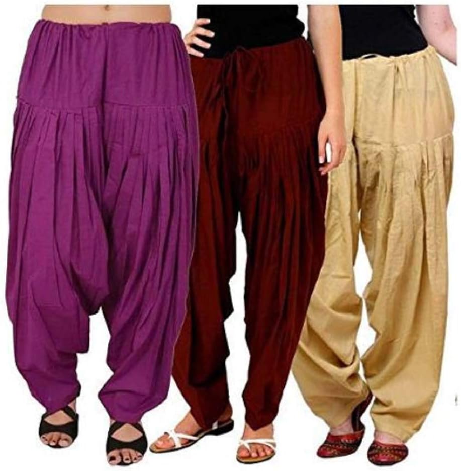 Sharvgun Combo Women's Cotton Punjabi Patiala Salwar Pants with Drawstring Semi Patiala Salwar Indian Pants Yoga Dress