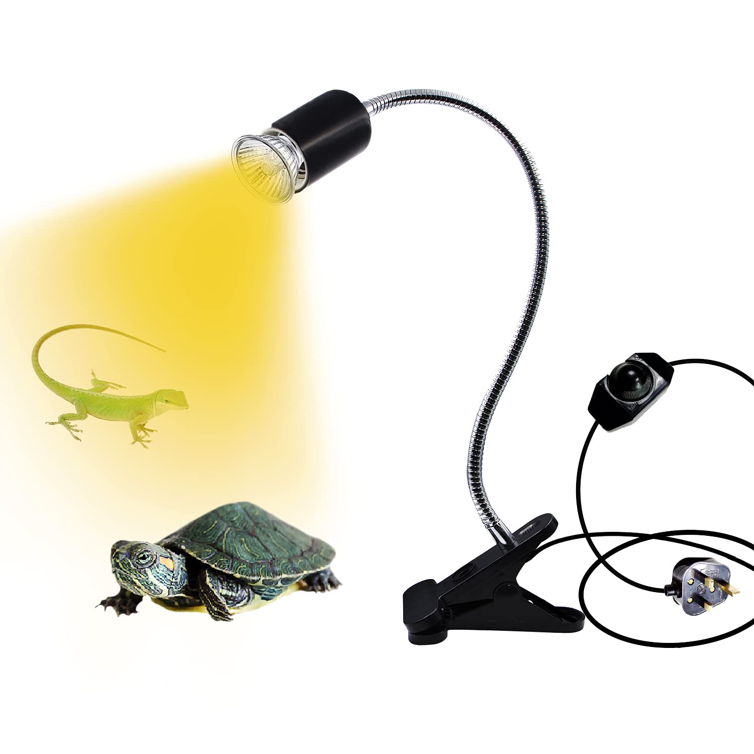 Tortoise Heat Lamp,Heat Spotlight Basking Light for Aquarium Reptile, Plant Grow Lighting E27 Clip Lamp Holder with 360 ° Rotating neck E27 Base Bulb Socket with Dimmable Switch and Plug,No Bulb,Black
