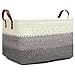 Kenox Toy Chest Baskets Woven Paper Storage Organizer Bin Laundry Hamper with Leather Handles - 16x11.5x10 inches