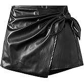 Milumia Girl's PU Leather Wrap Knot Side Skorts Casual Ruched Elastic Waist Shorts