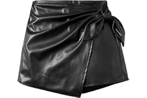 Milumia Girl's PU Leather Wrap Knot Side Skorts Casual Ruched Elastic Waist Shorts
