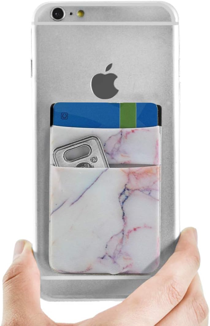 Newseego 2 Pack Cell Phone Card Wallet Stick on Wallet Card Holder Pocket Phone Pouch Expanding Case for Most Smartphones (Blue and Pink Marble) - Image 4
