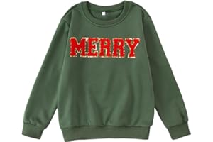 GLIGLITTR Kid Girl Christmas Sweatshirt Merry Long Sleeve Outfit Shirt Chenille Patch Xmas Holiday Crewneck Pullover Top 7-12