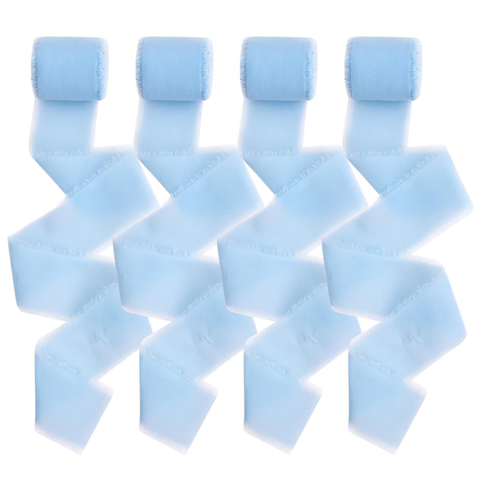 4 Rolls Chiffon Ribbon Set, Handmade Fringe Chiffon Silk-Like Ribbon for Photography Modeling, Background Decoration, Bouquets, Gift Wrapping, Wedding Decorations (Blue)